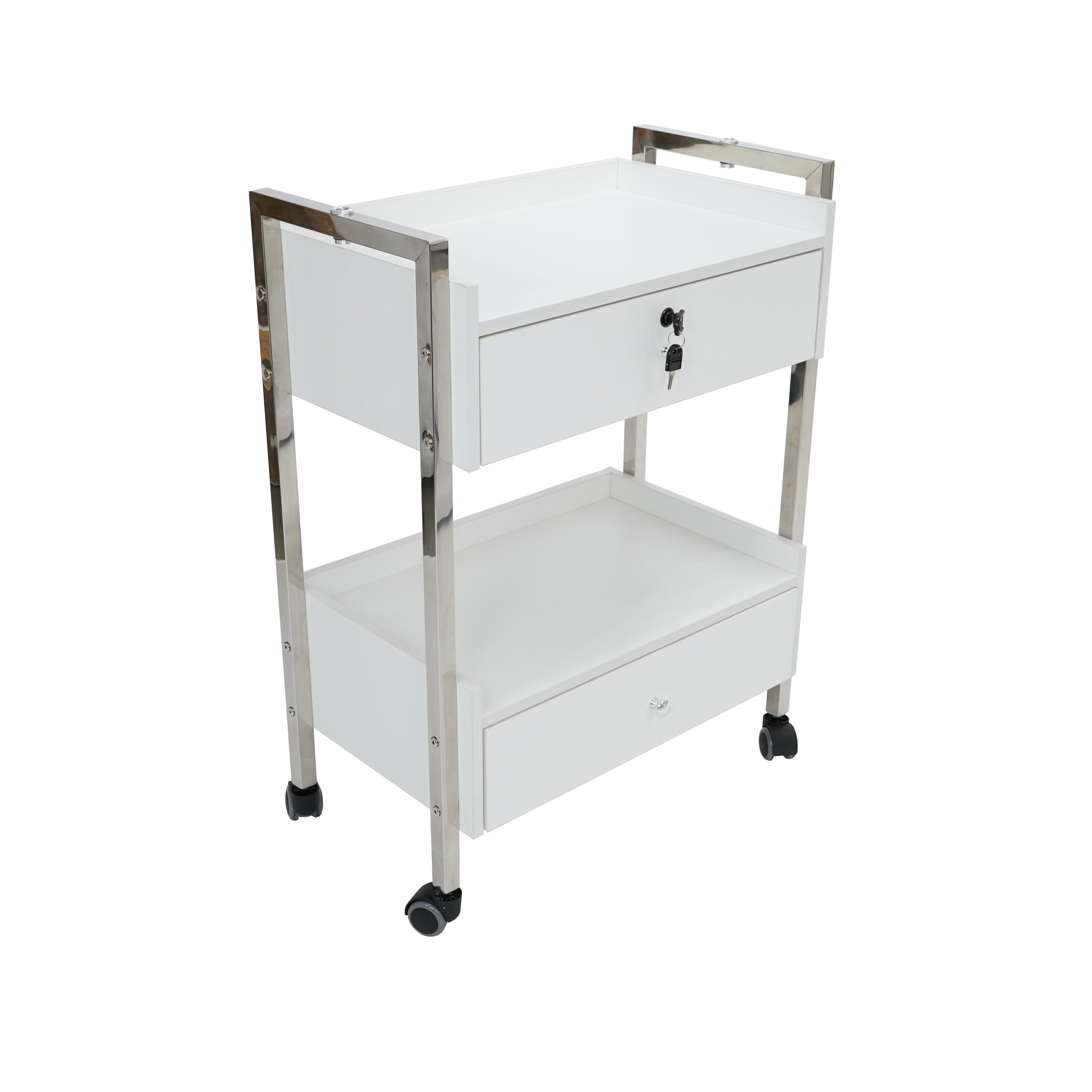 CLP Salon Trolley with 2 drawers developed especially for professional use black made of metal and wood 