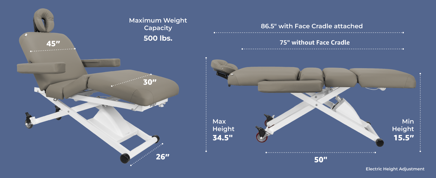 Cleo Electric Spa Treatment Table (Facial Massage Bed) measurements